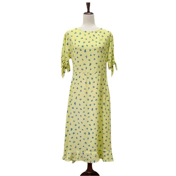 NWT Faithfull the Brand Emilia Luda Lemon Yellow Floral Midi Dress Size Large /8 - Picture 5 of 15
